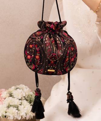 Black woven georgette potli bag 2