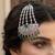 Pakistani Bridal Passa Jhumar, Emerald Green Zircon Headpiece, Silver Plated Indian Wedding Jewelry