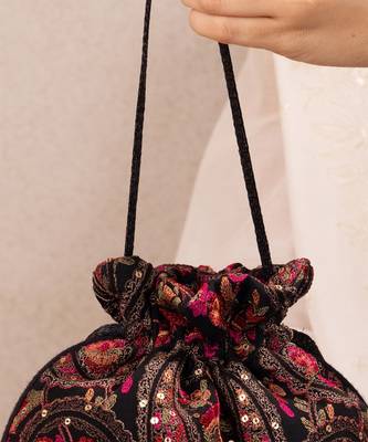 Black woven georgette potli bag 3