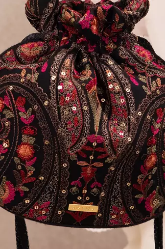 Black woven georgette potli bag
