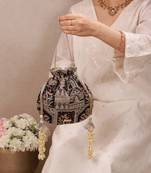 Black woven silk satin potli bag