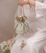 Mint woven silk satin potli bag