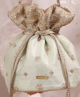 Mint woven silk satin potli bag 4