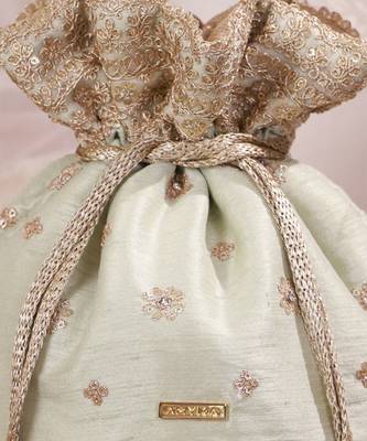 Mint woven silk satin potli bag 5