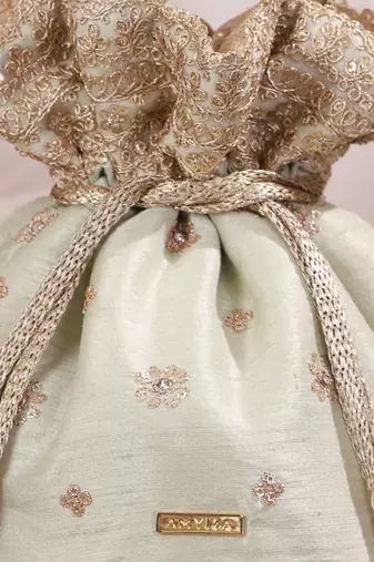 Mint woven silk satin potli bag