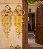handmade floral ring door hanging yellow pompomsfestive wall hanging for home decor (pack of 2) 