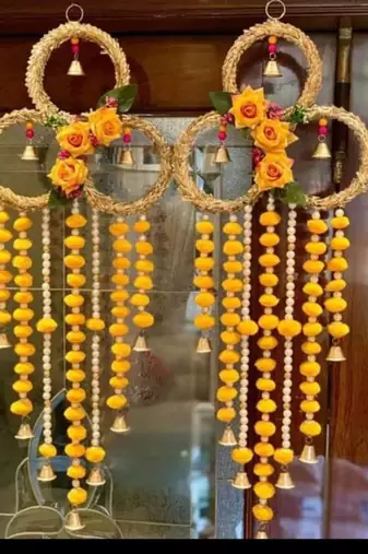 handmade floral ring door hanging yellow pompomsfestive wall hanging for home decor (pack of 2) 