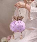 Lilac woven silk satin potli bag