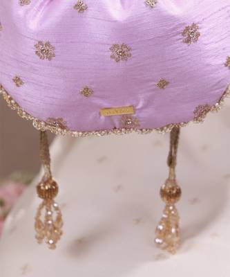 Lilac woven silk satin potli bag 2