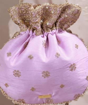 Lilac woven silk satin potli bag 3
