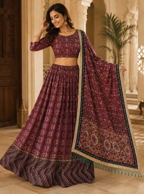 Maroon Cotton Navratri Lehenga Choli With Dupatta 1