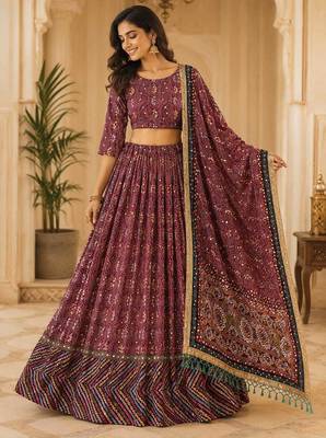 Maroon Cotton Navratri Lehenga Choli With Dupatta 2