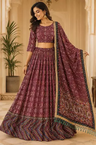 Maroon Cotton Navratri Lehenga Choli With Dupatta