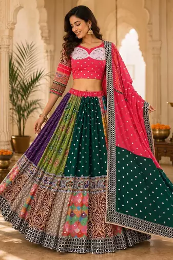 Multicolour Print Navratri Lehenga Choli With Dupatta