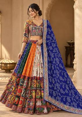 Multicolour Silk Navratri Lehnega Choli With Dupatta 1