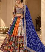 Multicolour Silk Navratri Lehnega Choli With Dupatta