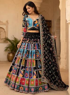 Black Thread Navratri Lehenga Choli With Dupatta 1