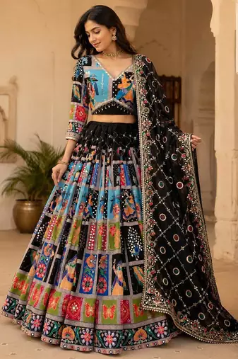 Black Thread Navratri Lehenga Choli With Dupatta