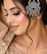 Silver Bridal Jhumar Passa, Sapphire Blue CZ Diamond Headpiece