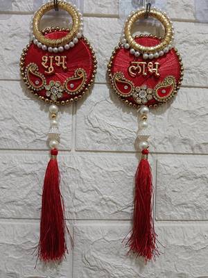 handmade shubh labh red tassel door hanging pearl beads home decor (pack of 2) 1
