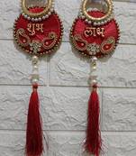handmade shubh labh red tassel door hanging pearl beads home decor (pack of 2)