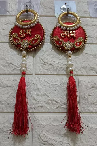 handmade shubh labh red tassel door hanging pearl beads home decor (pack of 2)