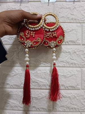 handmade shubh labh red tassel door hanging pearl beads home decor (pack of 2) 3