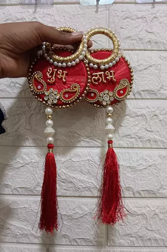 handmade shubh labh red tassel door hanging pearl beads home decor (pack of 2)