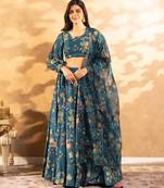 Floral Printed Layered Lehenga Set with Crop Top & Dupatta