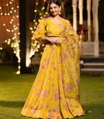 Elegant Floral Printed Layered Lehenga Set with Crop Top & Dupatta