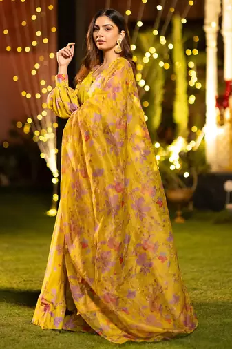 Elegant Floral Printed Layered Lehenga Set with Crop Top & Dupatta
