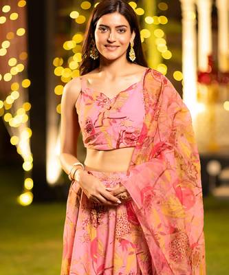 Floral Printed Flared Lehenga Set with Crop Top & Dupatta 3