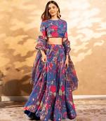 Floral Printed Layered Lehenga Set with Crop Top & Dupatta