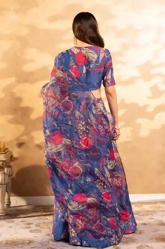 Floral Printed Layered Lehenga Set with Crop Top & Dupatta