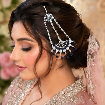 Blue Sapphire CZ Jhumar Passa | Pakistani Bridal Headpiece 1