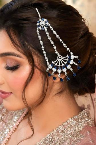 Blue Sapphire CZ Jhumar Passa | Pakistani Bridal Headpiece