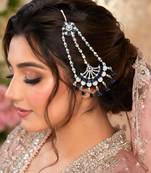 Blue Sapphire CZ Jhumar Passa | Pakistani Bridal Headpiece