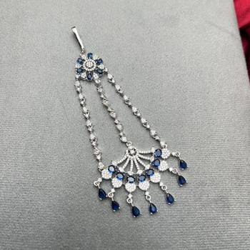 Blue Sapphire CZ Jhumar Passa | Pakistani Bridal Headpiece 2