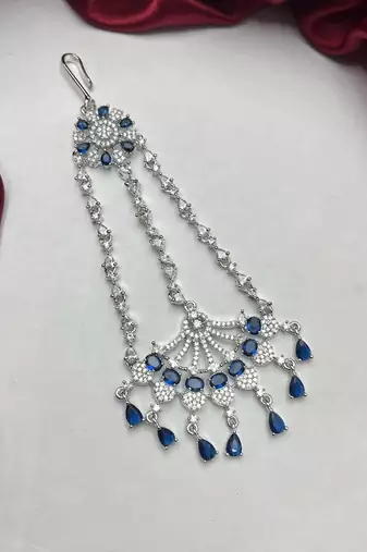 Blue Sapphire CZ Jhumar Passa | Pakistani Bridal Headpiece