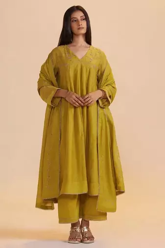 Lemon curry festive kurta set