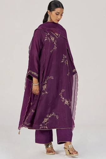 Deep plum silk festive kurta set