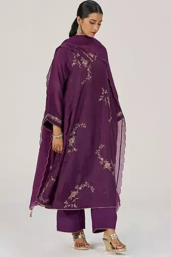 Deep plum silk festive kurta set
