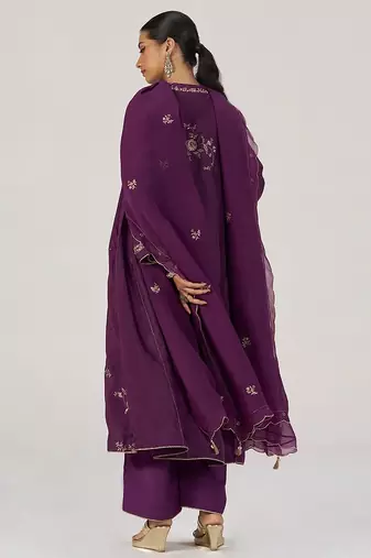 Deep plum silk festive kurta set