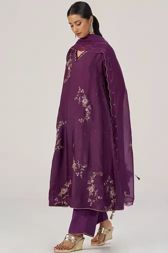 Deep plum silk festive kurta set