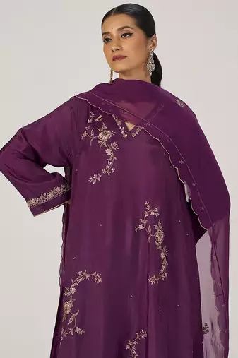 Deep plum silk festive kurta set