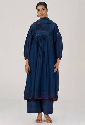 Blue opal silk festive kurta set 1