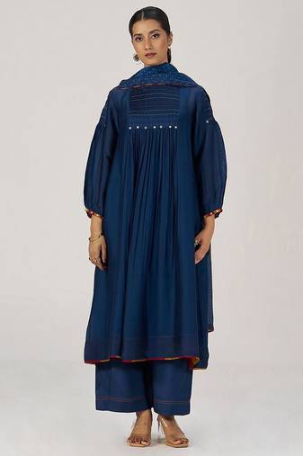 Blue opal silk festive kurta set