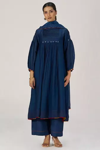 Blue opal silk festive kurta set