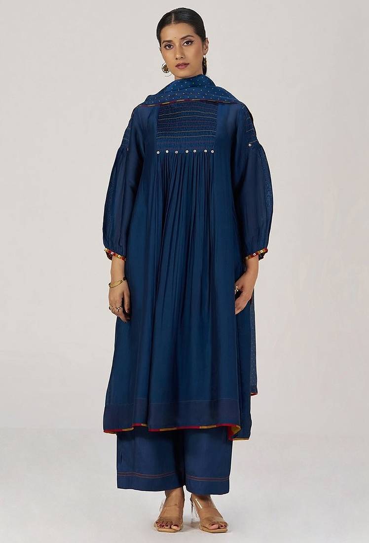 Blue opal silk festive kurta set