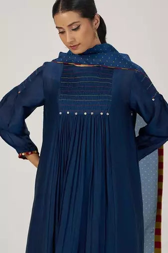 Blue opal silk festive kurta set